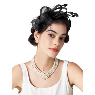 Imagem de Bandana Fascinators SWEETV Elegant com plumas para mulheres