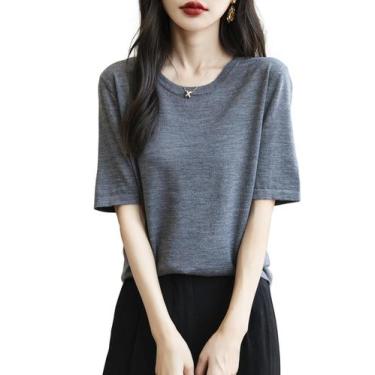 Imagem de Camisa de camada base Chanyarn 100% lã merino para mulheres cinza