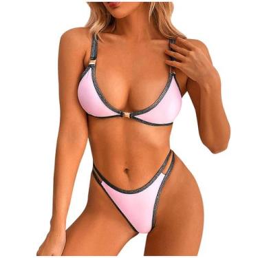 Imagem de Maiô feminino dividido cor sexy cintura alta cor emenda maiô - HUOGUO