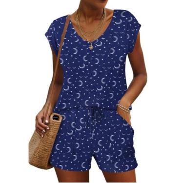 Imagem de Conjunto de pijama Ekouaer de 2 peças para shorts femininos de manga c