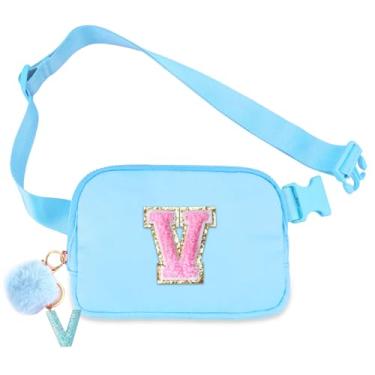 Imagem de Bolsa de cinto para meninas – Bolsa transversal com inicial para presentes de aniversário para 15, 6, 7, 8, 9, 10, 11, 12, 13 anos, pequena, essencial para viagens, Azul, V