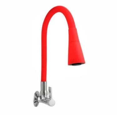 Imagem de Torneira para cozinha de parede bica móvel tubo gourmet vermelha - Alc