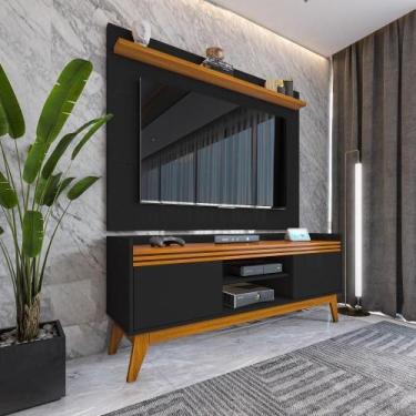 Imagem de Painel Ripado Com Rack 50 Polegadas 136cm Monaco - Preto E Cedro - VIA