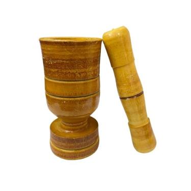 Imagem de PilãO de Madeira com Socador 16cm para Alho, LimãO e Temperos Multiuso RúStico de Cozinha