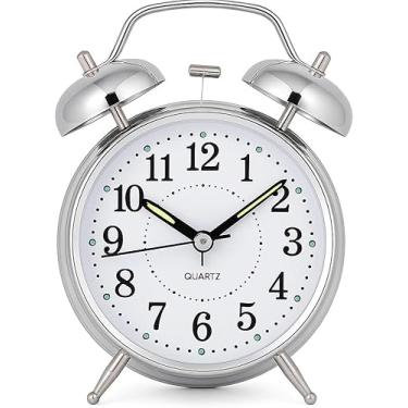 Imagem de Relógio de Mesa Vintage Antigo Clássico Despertador Com Luz Led Noturna Em Metal Analógico