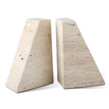 Imagem de Karibiber Suportes de livros de travertino para livros pesados, suportes decorativos para prateleiras, extremidades de livros de pedra resistente para livros de capa dura e livros de receitas, tampa e