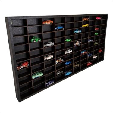 Imagem de Vitrine com capacidade para 100 carrinhos de brinquedo; pintada e feita de MDF (fibra de média densidade) resistente.expositor (Preto)