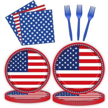 Imagem de Conjunto de talheres de festa Fesciory American Flag 96 unidades para 