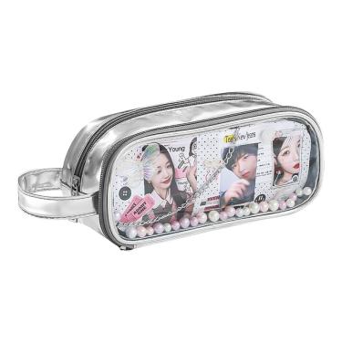 Imagem de Estojo de lápis transparente de couro de grande capacidade