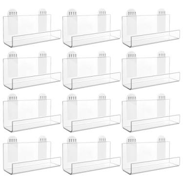 Imagem de Josojoou Suporte de parede para discos de vinil, 12 peças, prateleira adesiva de acrílico transparente, prateleiras de discos flutuantes invisíveis para parede, sem parafuso, para prateleira de CD