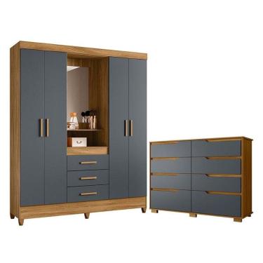 Imagem de Guarda Roupa Casal Capelinha Capri E Cômoda Georgia Freijó Cinza - Moval