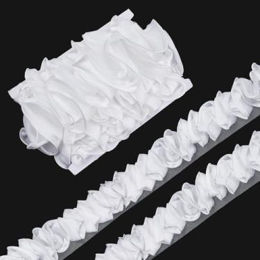 Imagem de letsinstyle Acabamento de renda de chiffon plissado 3D de 5 metros, tecido elástico com babados e fita elástica, acabamento de borda bordada para decoração de casamento nupcial, costura faça você