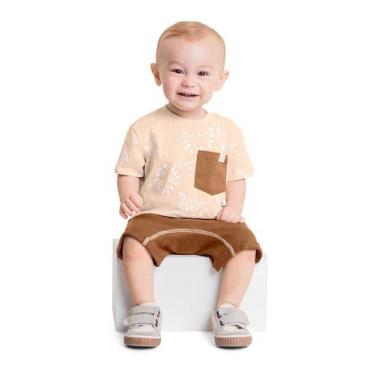 Imagem de Conjunto com Camiseta e Short em Moletom para Bebê Menino Quimby, Bege