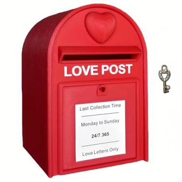 Imagem de Caixa de correio vermelha com cadeado - Mini carta de amor com envelope, presentes para namorado, namorada