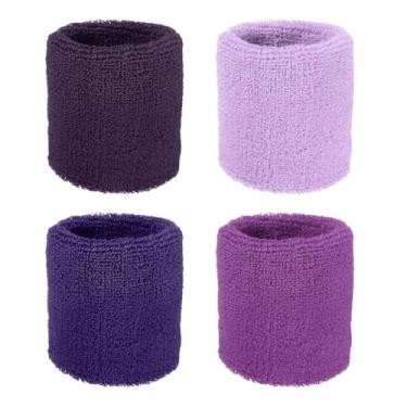 Imagem de YELARXI Pulseiras de suor, pulseiras para esportes de suor 7,6 x 7,6 cm e pacote com 4 & lilás/roxo profundo/violeta/magenta profundo para (tênis/basquete, futebol/homens e mulheres)