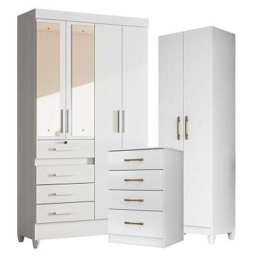 Imagem de Guarda Roupa Com Espelho Infantil Sobral Com Cômoda Ms913 E Armário Multiuso New íris Branco Brilho - Moval