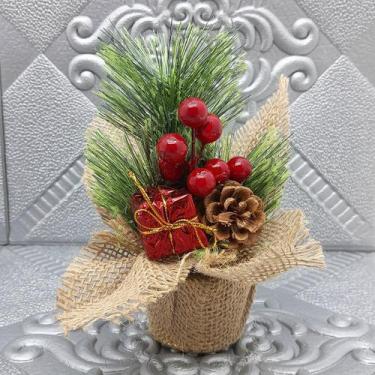 Imagem de Arranjo Cereja Pinha Artificial Vaso Enfeite Mesa Natal 20cm - Genéric