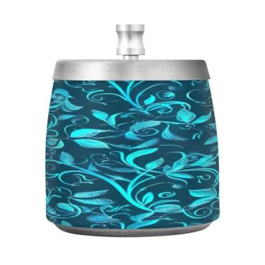 Imagem de Wassud Cinzeiro para cigarros, interior, exterior, azul-petróleo, folhas, cinzeiro com tampa, aço inoxidável, à prova de vento, inodoro, mesa, cinzeiro, casa, escritório, pátio, varanda, decoração