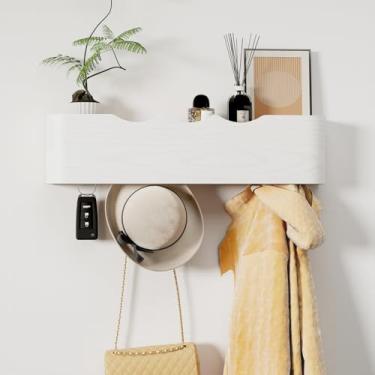 Imagem de Jadoxy Suporte de parede com prateleira, 4 ganchos ocultos, porta-chaves de madeira, organizador de entrada para corredor, quarto, banheiro, decoração de casa, armazenamento para pendurar casacos