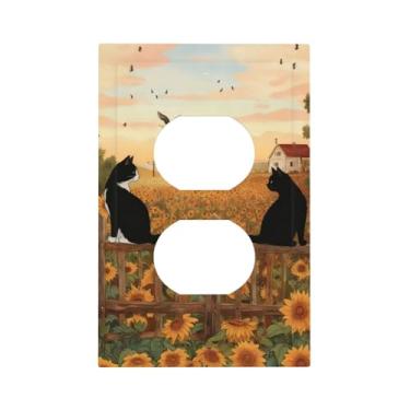 Imagem de Capas de interruptor de luz de arte decorativa, flor de sol de gato, placa de parede de tomada dupla única de 1 gangue placa elétrica