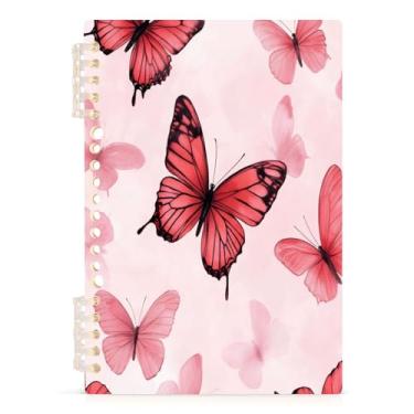 Imagem de Burbuja Caderno Pink Butterfles, papel pautado universitário A5 com 60 folhas, fichário para escritório, 1 pacote