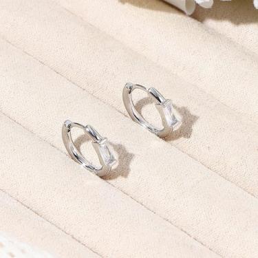 Imagem de Brincos de argola de ouro/prata para mulheres modernos, banhados a ouro 14K, brincos de argola pequenos para mulheres, brincos de argola grossa CZ para mulheres, 10mm, Latão, Sem pedra preciosa