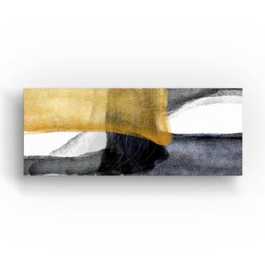 Imagem de Quadro Abstrato Moderno em Tons de Dourado, Preto e Cinza, Arte Decorativa para Parede, Estilo Contemporâneo 150X60