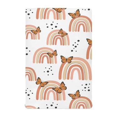 Imagem de Burbuja Lençol de berço de borboletas arco-íris para meninos e meninas, lençol com elástico 71 x 132 cm para colchões de berço padrão e infantil, macio e respirável