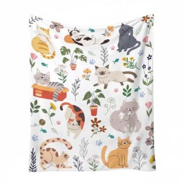 Imagem de Manta de Conforto com Temática Gato para Crianças e Amantes Gatos - Tecido Flanela Macio Padrão Adorável Uso Versátil Multifuncional Artesanato Exquisito Acompanhamento Emocional Curativo Presente Ide