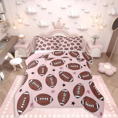 Imagem de Erosebridal Jogo de cama solteiro de futebol americano, rúgbi, para meninas, crianças, adultos, futebol, rúgbi, bola, jogos, para amantes de jogos, edredom de inverno, rosa, rosa