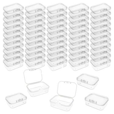 Imagem de LJY Embalagem com 60 pequenos recipientes de plástico para armazenamento, caixas organizadoras transparentes de 5,3 x 4 x 2 cm com tampas, organizador empilhável de material de escritório para joias