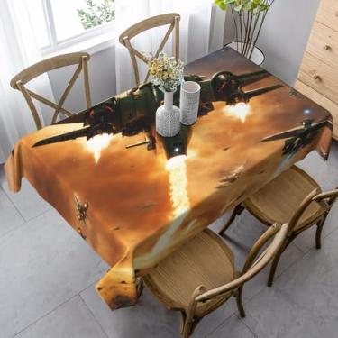 Imagem de ZTPOWQA Toalha de mesa de jantar com estampa de aviões Fighter Jets, 99 x 139 cm, retangular, impermeável, reutilizável, festa de jantar