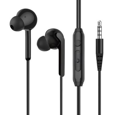 Imagem de Fone de ouvido com fio com controle de volume do microfone para smartphone, compatível com Samsung/Iphone15 16 17/iPad/mesa/laptop (conector de 3,5 mm, intra-auricular, preto)