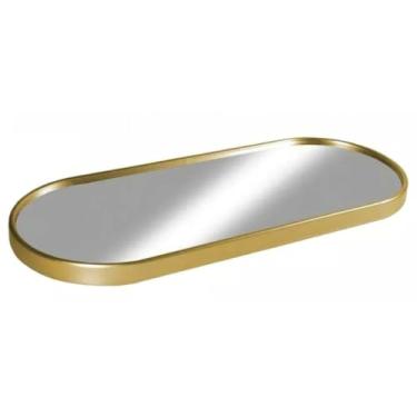 Imagem de Bandeja Espelhada Decorativa para Banheiro e Lavabo Bandeja Organizadora Multiuso para Perfumes e Cosméticos (Oval Lisa Dourada 30x12cm)