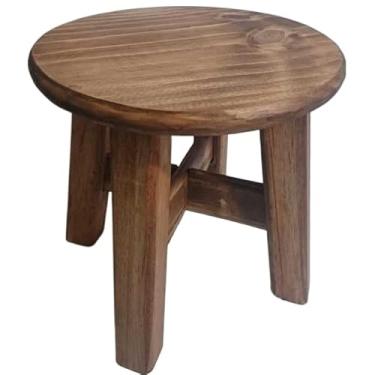 Imagem de Banco de Madeira - Banqueta Lacada em Madeira de Pinho 25cm(Nogueira)