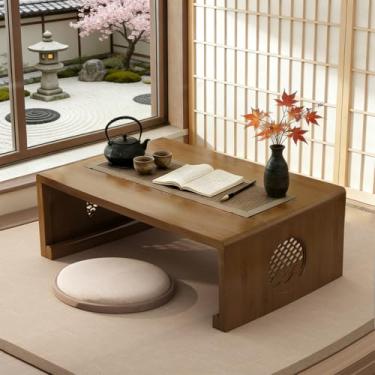 Imagem de CEUGS Mesa de centro dobrável japonesa, mesa de centro dobrável, mesa baixa japonesa para sala de estar, sala de jantar, chá, tatami, decoração de casa (80 x 50 cm)