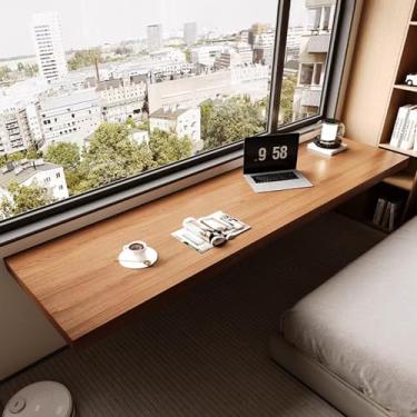 Imagem de Mesa dobrável de parede para computador, mesa dobrável de madeira maciça, mesa de parede com folhas suspensas para jantar, mesa flutuante com economia de espaço pequeno, estudo, cozinha, jantar (120 x