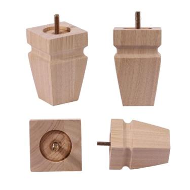 Imagem de Texphw Pernas de sofá de carvalho inacabadas - Conjunto de 4 pernas de substituição de móveis de madeira maciça de meados do século para sofá, mesa, banco, cama, cômoda, cadeira - com ferragens de