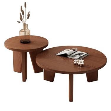 Imagem de Conjunto de 2 mesas de centro modernas de assento, mesa de centro redonda para sala de estar, mesa de centro de madeira, mesa lateral de sofá, para uso na sala de estar, quarto, escritório (cor