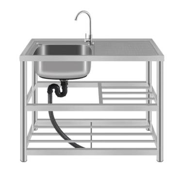Imagem de Tigela única de aço inoxidável independente, pia de bancada de um compartimento, pia industrial de pia de cozinha, lavatório de lavagem de preparação e utilitário, com kit de drenagem e prateleiras de