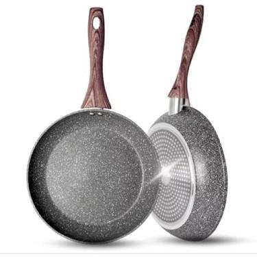 Imagem de Frigideira Antiaderente Cerâmica 24cm Fundo Profundo para Indução Alumínio com Cabo Madeira Preto Não Gruda (Cinza (Cabo Madeira) 24cm)