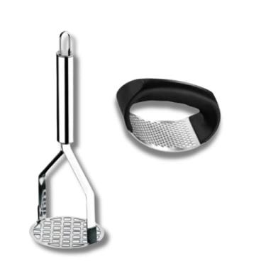 Imagem de Kit 5 Peças Inox Cozinha | Amassador Batata e Alho, Descascador, Espremedor Limão e Ralador 4 Faces(KIT 2 PEÇAS BATATA + ALHO)