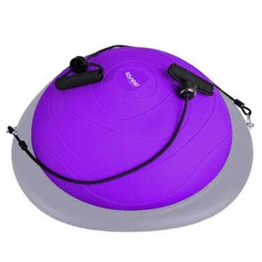 Imagem de kisnbld Treinador de bola de meio equilíbrio, treinador inflável de meio exercício com bola de Pilates e faixas de resistência, meia bola de ioga antiderrapante para exercícios de corpo inteiro