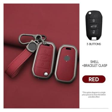 Imagem de Capa de couro para chave de carro, compatível com opel mokka/corsa/astra/combo/grandland/insignia/fronta, liga de zinco(C-red keyring)