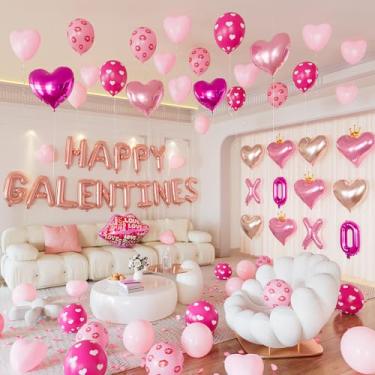 Imagem de Kit de decorações Happy Galentines Day, faixa de ouro rosa Happy Galentines com coração, XOXO, balões de lábios, pétalas de rosa para festa de decoração de Dia dos Namorados
