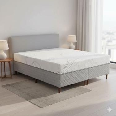 Imagem de Cama Box Casal Umaflex Loreto Cinza + Colchão Casal Espuma Viscoelástico D40 + D33 Até 130Kg Bartira Viena
