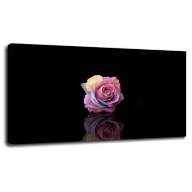 Imagem de Impressão em tela rosa pôster flor flor arte de parede para casa 1 peça decorações com moldura 33.0 cmx20.3 cm