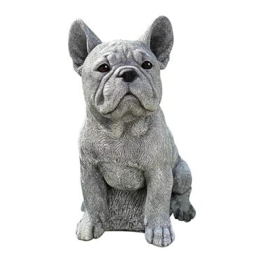 Imagem de Estátua de cachorro em miniatura, escultura de animal de resina realista, lindos enfeites de buldogue francês, presentes para canteiros de flores internos e externos, decoração de gramado e jardim