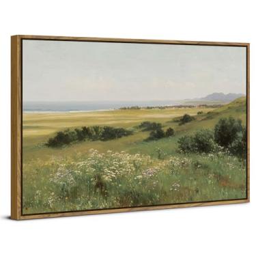 Imagem de Arte de parede rústica de pastagem em tela emoldurada de madeira vintage imagens de floresta decoração de parede pinturas de paisagem de campo impressões de pôster cênico de montanha arte para sala de