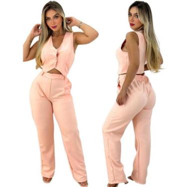 Imagem de Conjunto Feminino Alfaiataria Colete De Botão E Calça Reta - Afrodite 